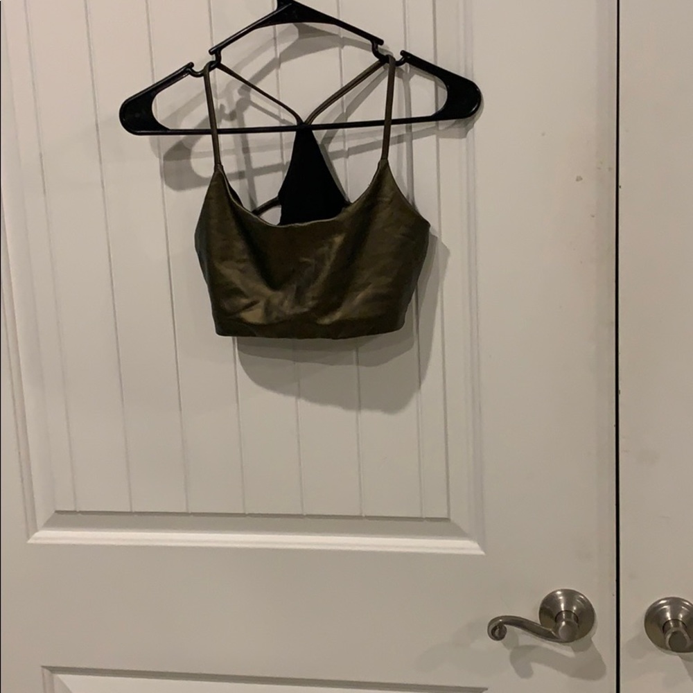 Shimmery army green metallic crop top.  Worn once.